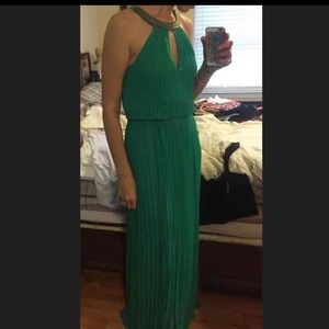 Green pleated flowy maxi dress